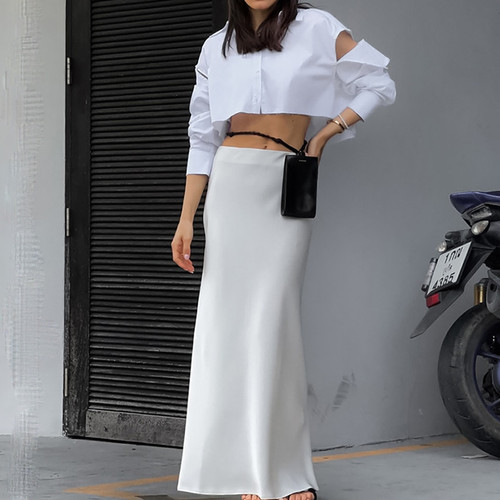 Stylishfindsl white satin maxi skirt